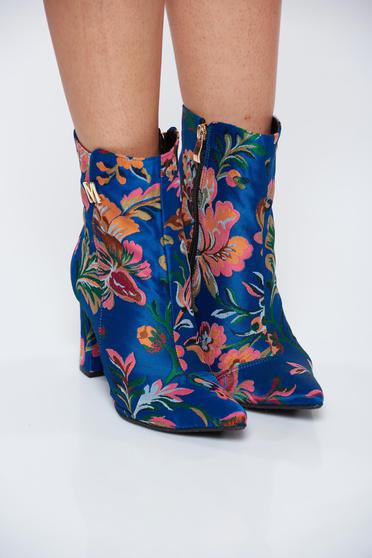 poze cu Botine MissQ albastra casual cu toc inalt si gros si interior din piele