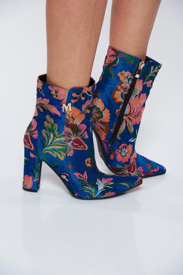Botine MissQ albastra casual cu toc inalt si gros si interior din piele