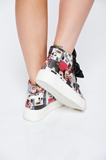 poze cu Pantofi sport MissQ negru casual din piele naturala cu print cu talpa usoara cu siret