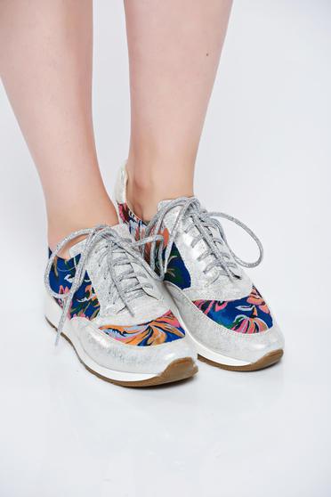 poze cu Pantofi sport MissQ argintiu casual din piele naturala cu talpa usoara cu siret