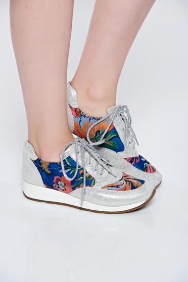 Pantofi sport MissQ argintiu casual din piele naturala cu talpa usoara cu siret