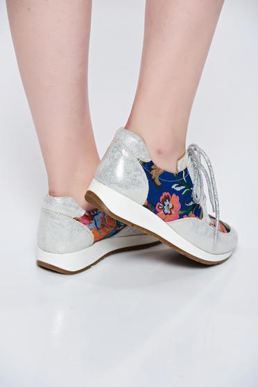 poze cu Pantofi sport MissQ argintiu casual din piele naturala cu talpa usoara cu siret