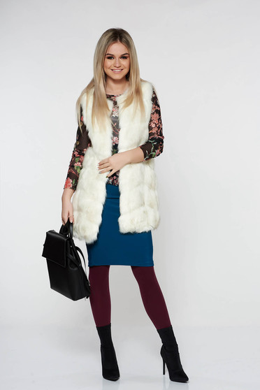 Fusta PrettyGirl turcoaz office midi tip creion din material reiat