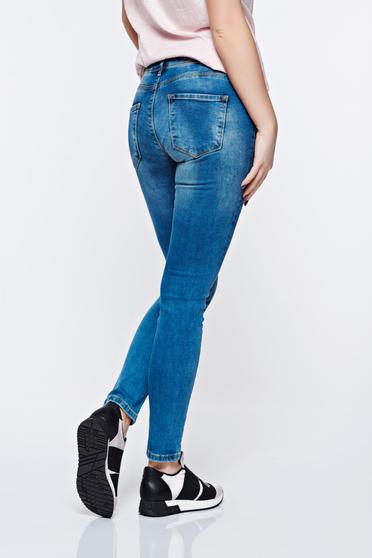 poze cu Blugi MissQ albastri casual skinny cu talie medie din bumbac cu buzunare