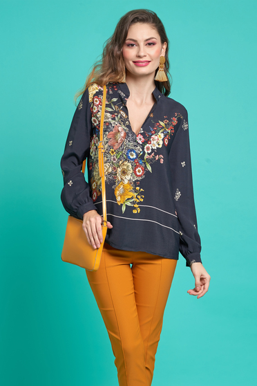Bluza dama PrettyGirl neagra office cu croi larg cu decolteu in v