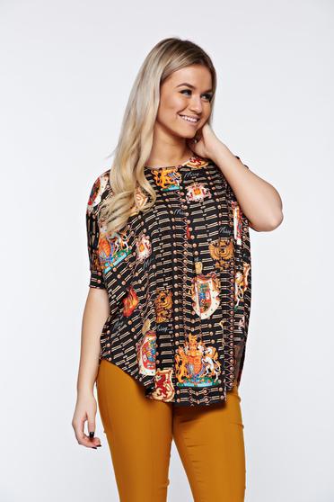 Bluza dama MissQ neagra office cu croi larg asimetrica din material elastic