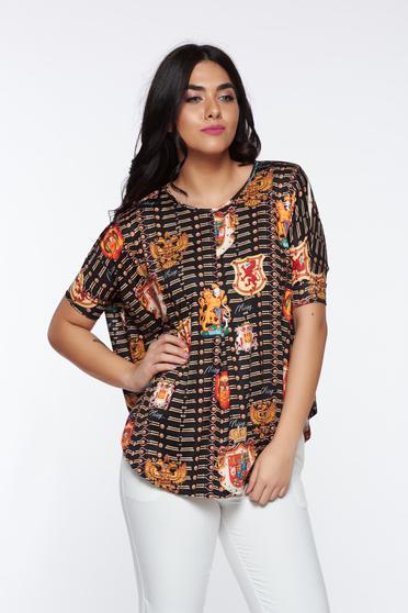 Bluza dama MissQ neagra office cu croi larg asimetrica din material elastic