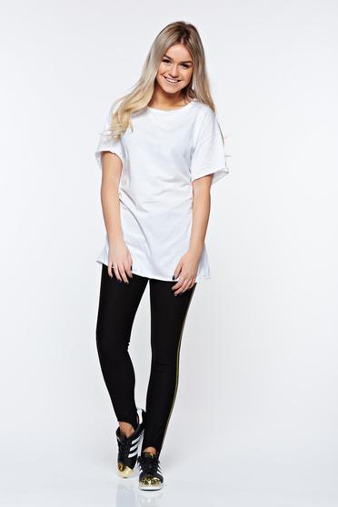 poze cu Colanti MissQ auriu casual din bumbac elastic cu talie medie