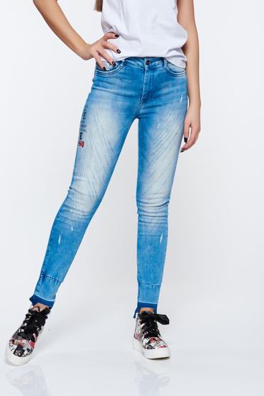 poze cu Blugi MissQ albastri casual skinny din bumbac elastic cu talie medie