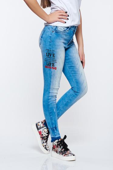 poze cu Blugi MissQ albastri casual skinny din bumbac elastic cu talie medie