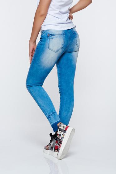 poze cu Blugi MissQ albastri casual skinny din bumbac elastic cu talie medie