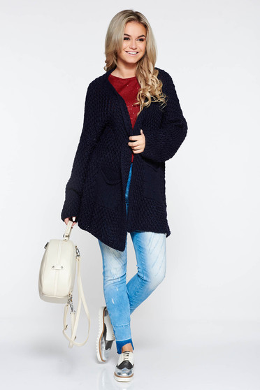 Blugi MissQ albastri casual skinny din bumbac elastic cu talie medie