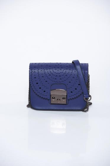 Geanta dama Top Secret albastra-inchis casual din piele ecologica perforata cu maner lung tip lantisor