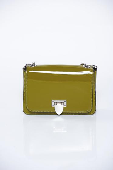 Geanta dama Top Secret khaki casual din piele ecologica luciosa cu maner lung tip lantisor