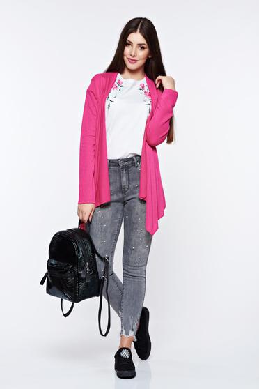 poze cu Cardigan roz asimetric cu croi larg cu maneci lungi