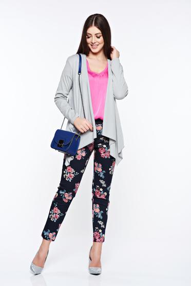 poze cu Cardigan gri asimetric cu croi larg cu maneci lungi