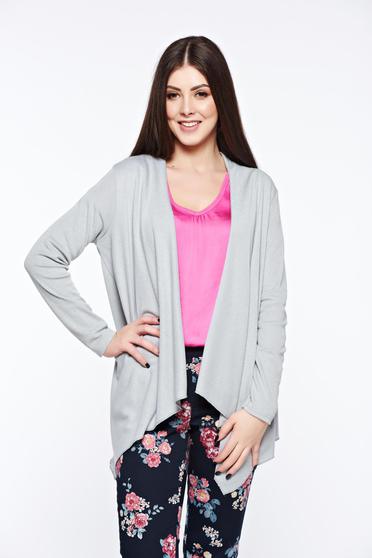 Cardigan gri asimetric cu croi larg cu maneci lungi