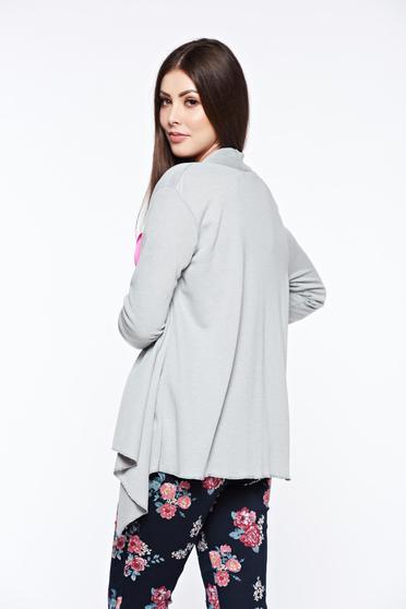 poze cu Cardigan gri asimetric cu croi larg cu maneci lungi