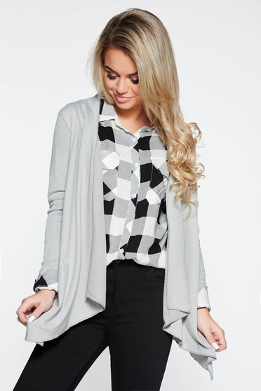 Cardigan gri asimetric cu croi larg cu maneci lungi