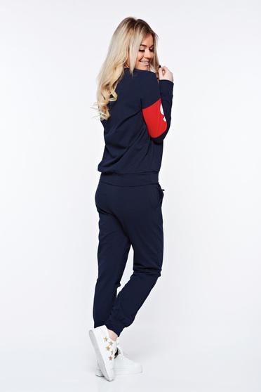 poze cu Set albastru-inchis sport din bumbac cu elastic in talie cu buzunare