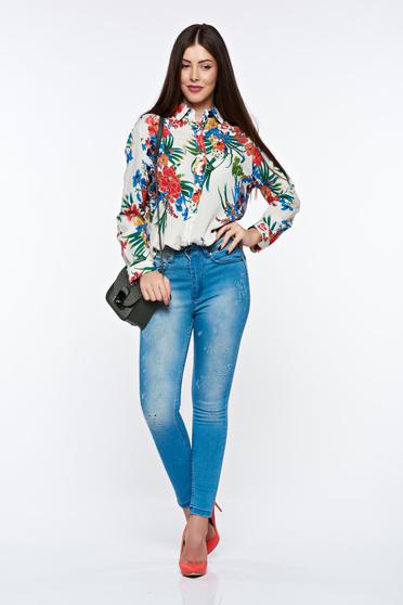 Camasa dama alba casual lunga din bumbac cu croi larg