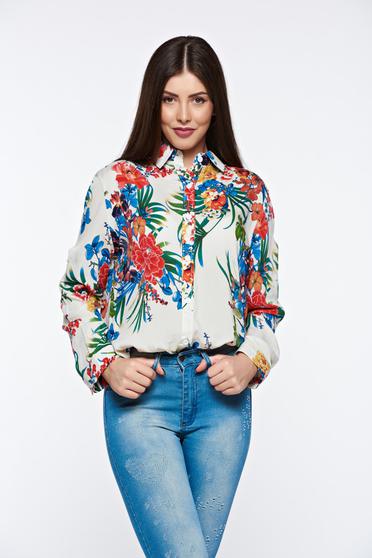 Camasa dama alba casual lunga din bumbac cu croi larg