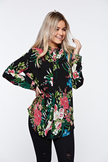 Camasa dama neagra casual lunga din bumbac cu croi larg
