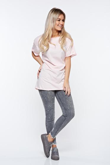 poze cu Blugi gri skinny din bumbac elastic cu talie medie cu aplicatii cu perle