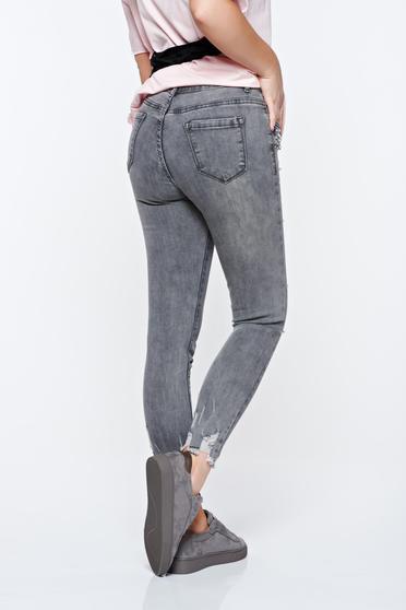poze cu Blugi gri skinny din bumbac elastic cu talie medie cu aplicatii cu perle
