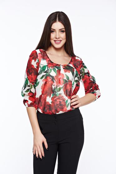 poze cu Bluza dama LaDonna alba eleganta cu croi larg din material vaporos cu decolteu rotunjit