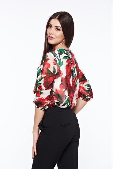 poze cu Bluza dama LaDonna alba eleganta cu croi larg din material vaporos cu decolteu rotunjit