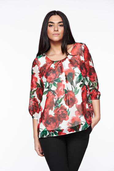 Bluza dama LaDonna alba eleganta cu croi larg din material vaporos cu decolteu rotunjit