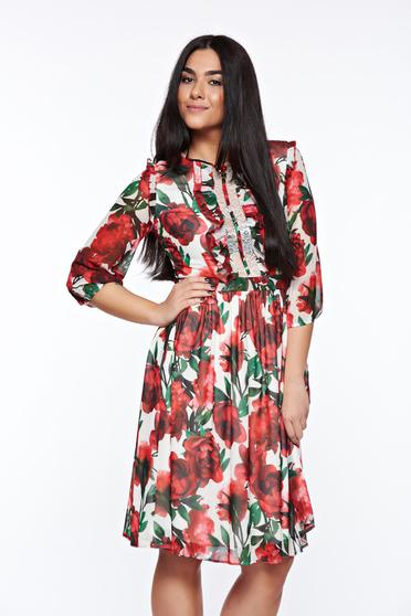Rochie LaDonna alba eleganta cu elastic in talie captusita pe interior cu aplicatii cusute manual