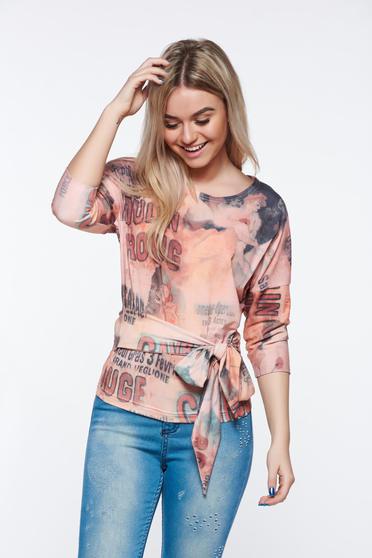 Bluza dama StarShinerS piersica casual cu croi larg din material catifelat si moale