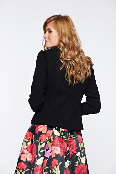 poze cu Sacou LaDonna negru elegant cambrat captusit pe interior cu aplicatii cusute manual