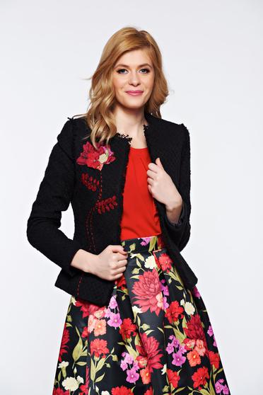 Sacou LaDonna negru elegant cambrat captusit pe interior cu aplicatii cusute manual