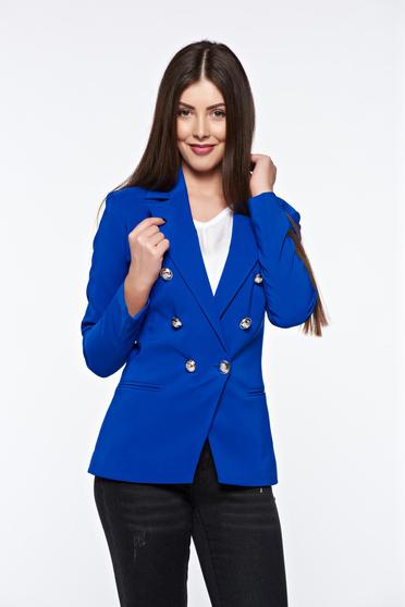 Sacou LaDonna albastru office cambrat din stofa subtire usor elastica captusit pe interior