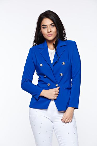 Sacou LaDonna albastru office cambrat din stofa subtire usor elastica captusit pe interior