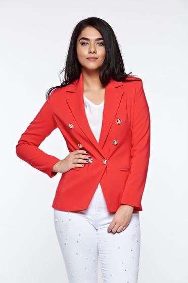 Sacou LaDonna corai office cambrat din stofa subtire usor elastica captusit pe interior