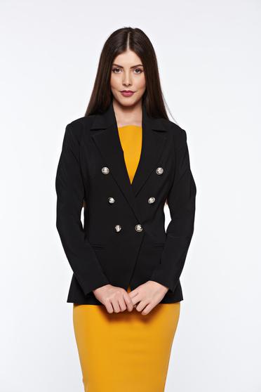 Sacou LaDonna negru office cambrat din stofa subtire usor elastica captusit pe interior