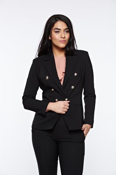 Sacou LaDonna negru office cambrat din stofa subtire usor elastica captusit pe interior