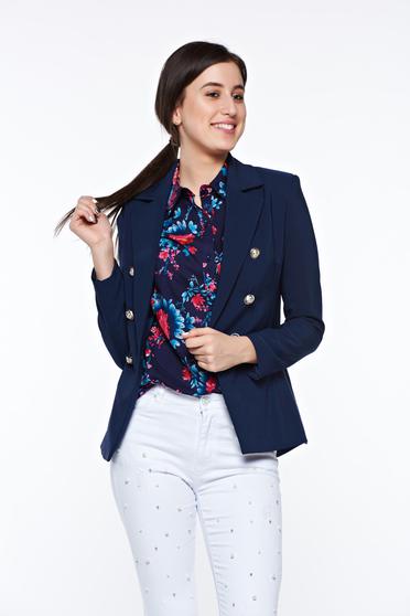 Sacou LaDonna albastru-inchis office cambrat din stofa subtire usor elastica captusit pe interior