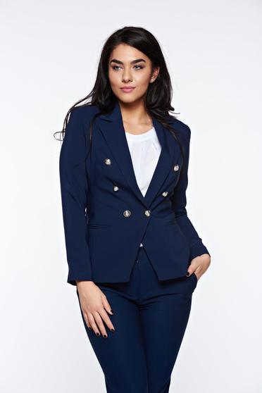 Sacou LaDonna albastru-inchis office cambrat din stofa subtire usor elastica captusit pe interior