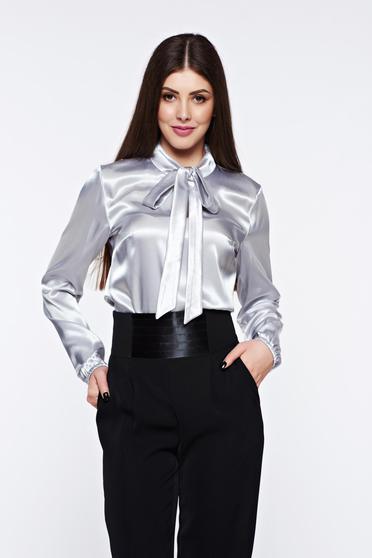 Bluza dama StarShinerS gri eleganta cu croi larg din material satinat