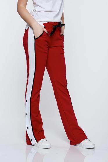 Pantaloni Ocassion rosii casual din bumbac cu buzunare cu elastic si snur in talie