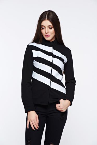 Geaca Ocassion neagra casual din bumbac usor elastic cu capse