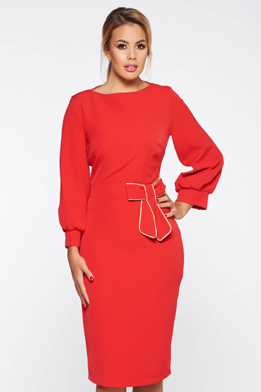 Rochie PrettyGirl rosie eleganta tip creion din material usor elastic cu fundita