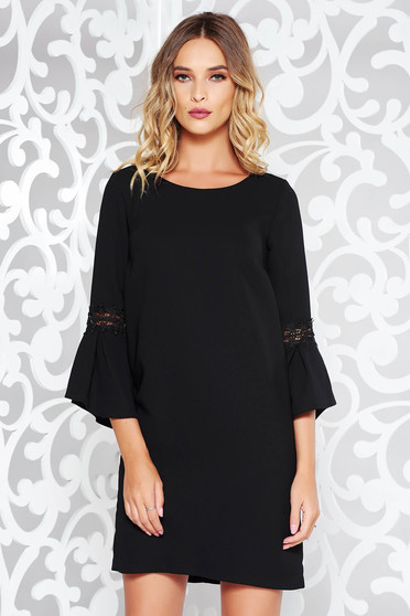 Rochie StarShinerS neagra eleganta cu croi larg din stofa neelastica captusita pe interior