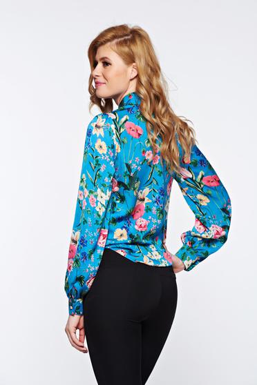 poze cu Camasa dama PrettyGirl albastra-inchis office cu croi larg din material vaporos neelastic