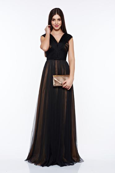 poze cu Rochie Ana Radu neagra de lux din tul captusita pe interior cu decolteu adanc